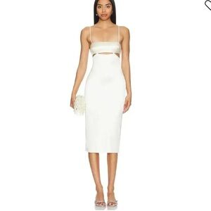 CAMILA COELHO Perez Midi Dress White Strappy satin cut out Revolve S